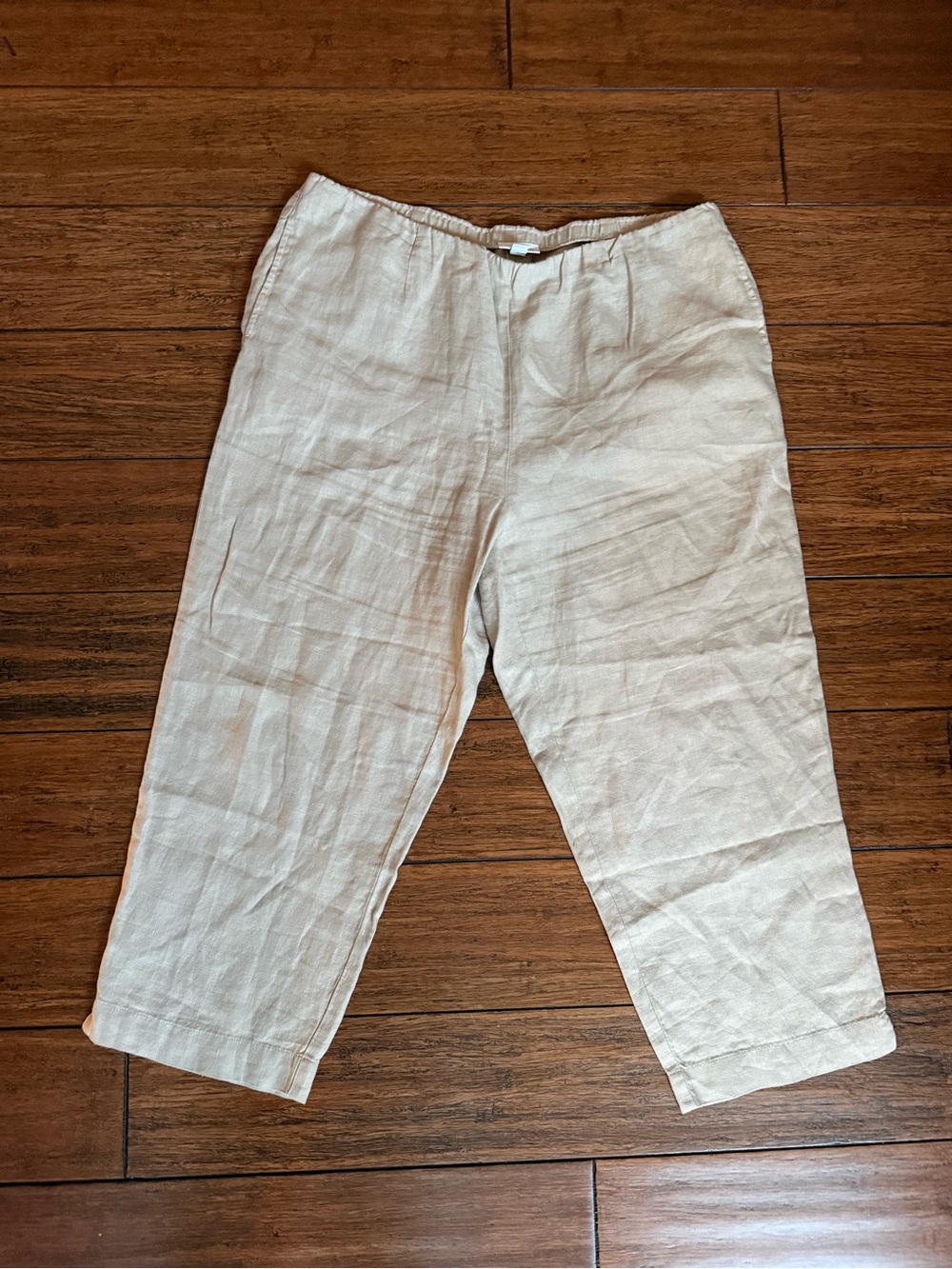 J. Jill Size L Love Linen Pants Beige | Pull On Pockets Straight Leg Beachy Boho